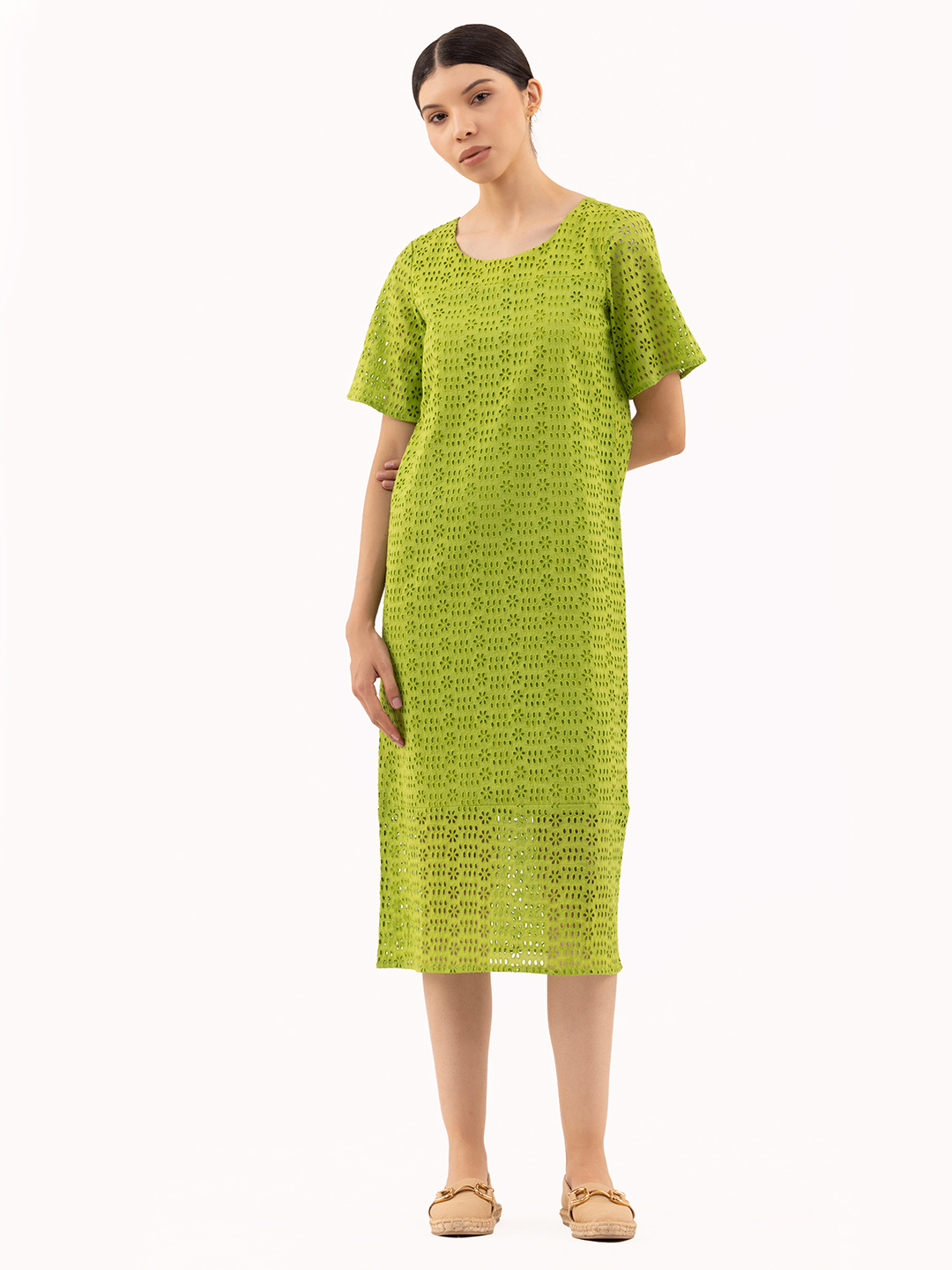 Green As Grass Schiffli Midi Dress -1